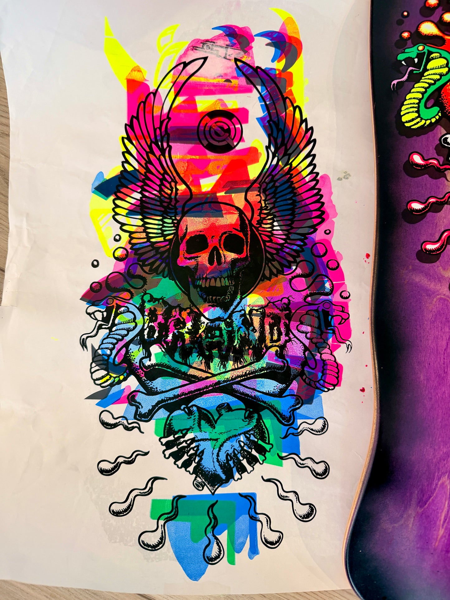 WAFFLE EVENT TICKET: Brand-X X-Con HAND-PAINTED Deck & Screen-Print Test Sheet (AUG 26)